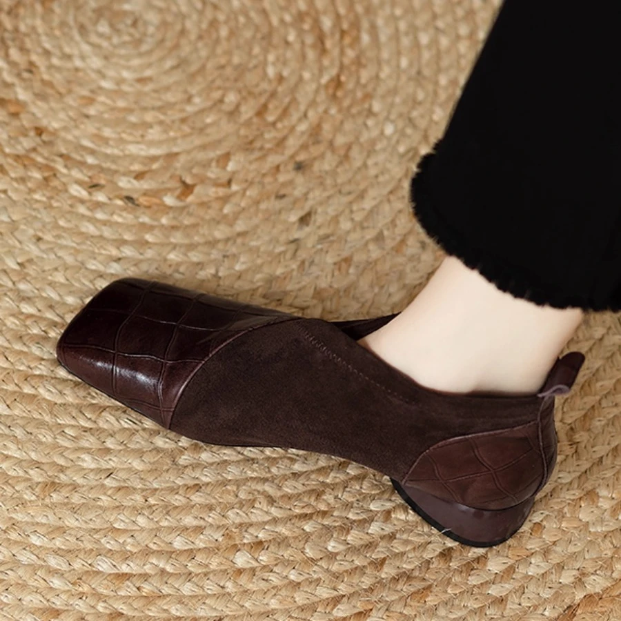 巨好穿~ 法式拼接弹力小短靴女2025新款软皮方头及裸靴低跟瘦瘦靴