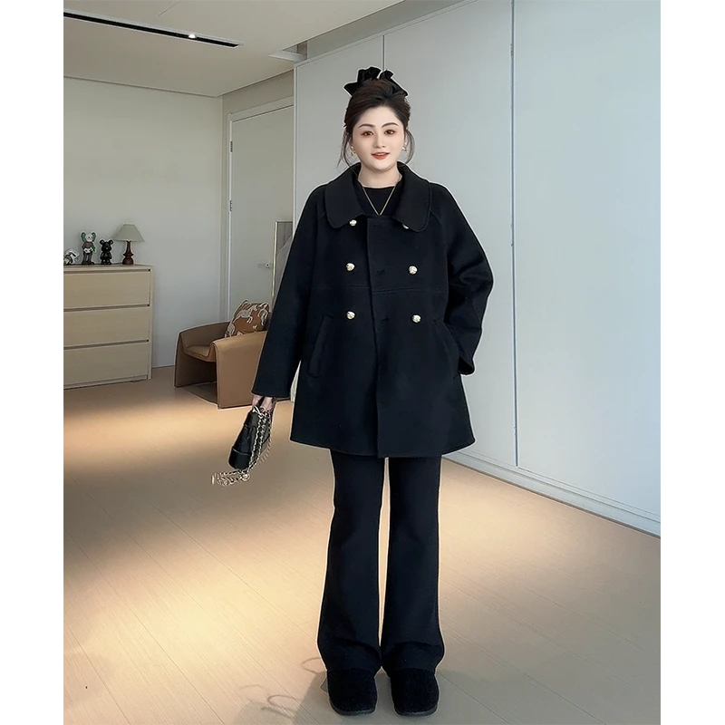 【胖佳佳】橱窗高货 娃娃领毛呢外套冬季时尚显瘦大衣H624M16337