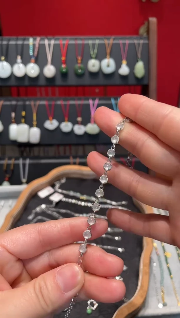 银S925镀金镶嵌翡翠耳饰翡翠手链