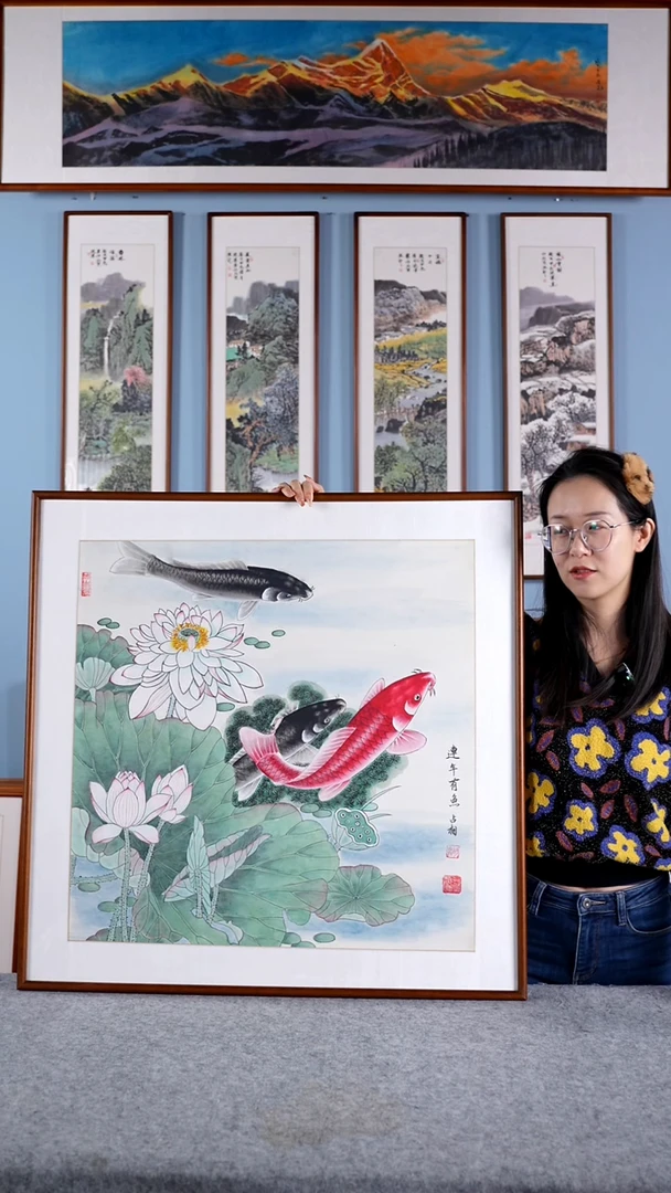 【闪购商品】国画胡占相《连年有余》含框83*83