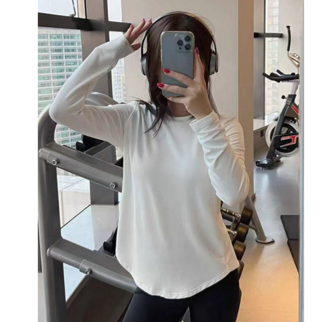 8833-棉+优可丝（下摆弧形）（白色）长袖T