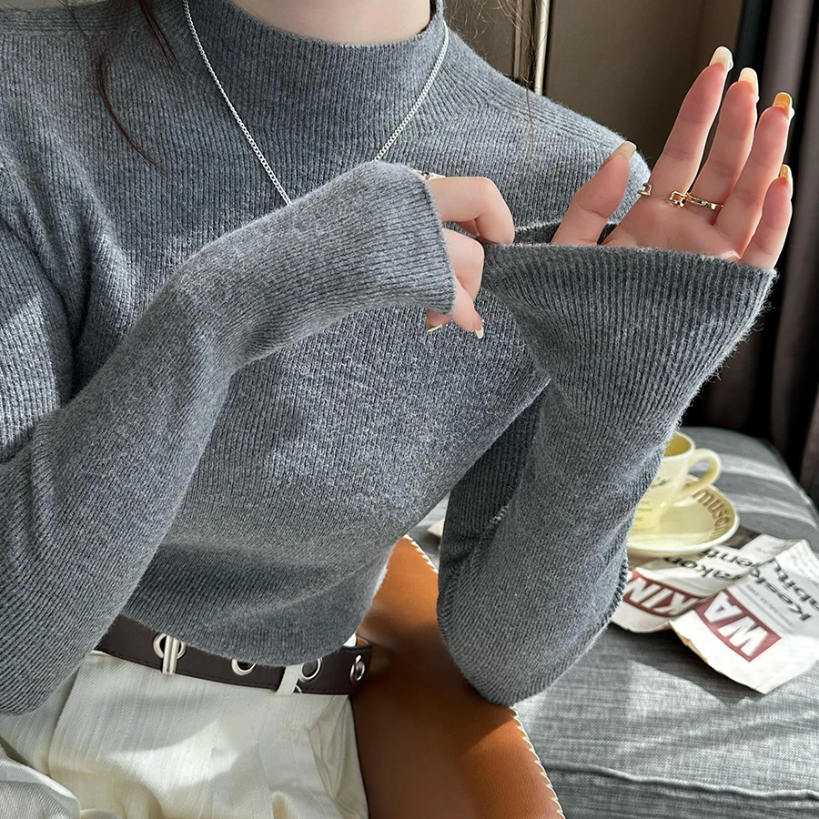 巨好看轻熟上衣女2025新款秋季针织内搭圆领高级感长袖灰色打底衫