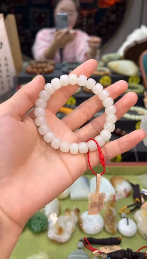 未镶嵌手串和田玉天泰白玉算盘珠手串卡8x10