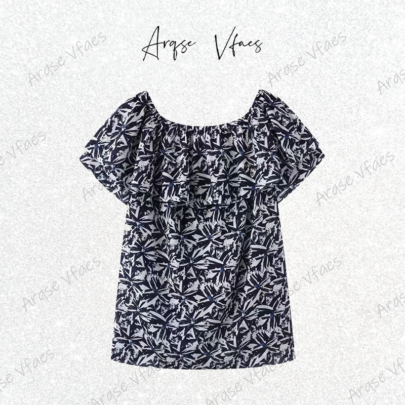 艾家同款2025夏季显瘦一字领碎花衬衫女上衣50515023