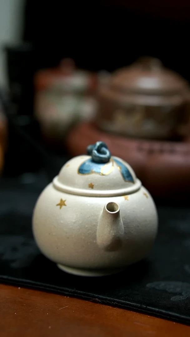 茶壶紫砂洒金蝴蝶结白玉段壶