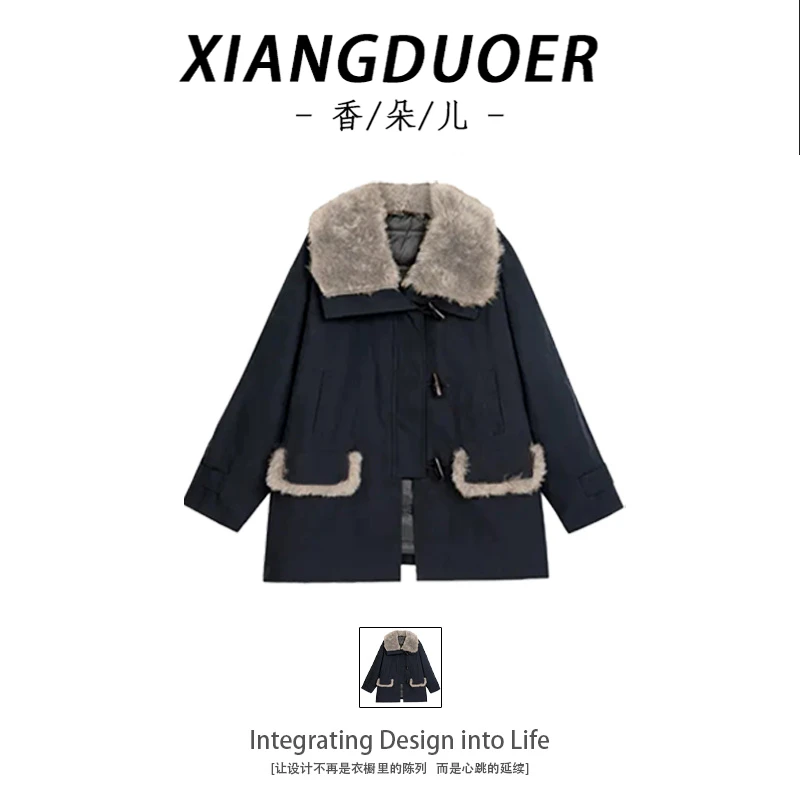 香朵儿【奥本海默】时尚羊羔毛翻领棉服外套女秋冬新款加厚保暖棉衣