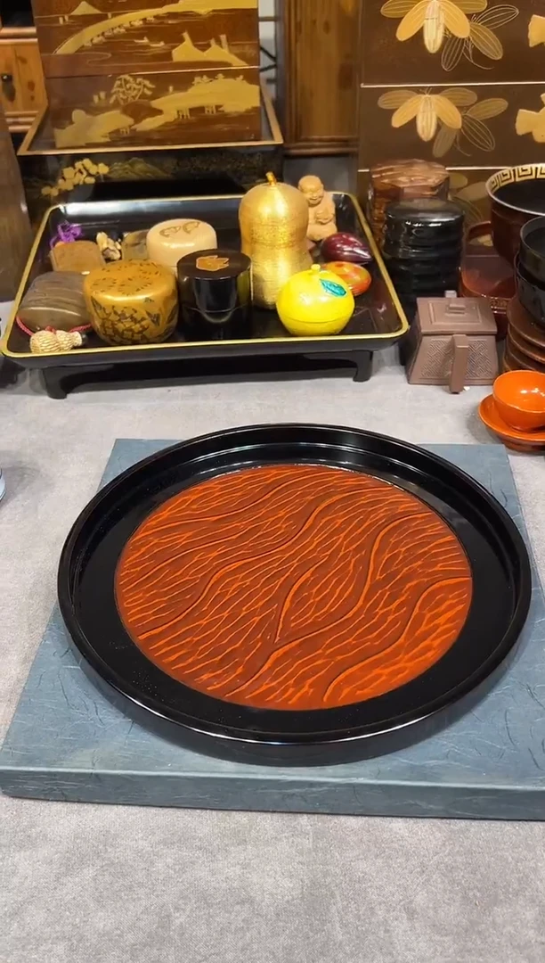 镰仓雕 茶盘 大漆漆器大漆漆器