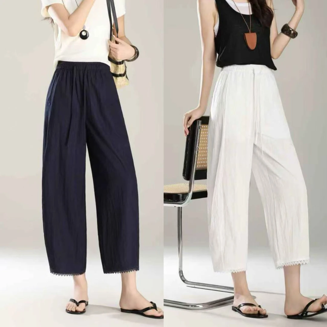 睫毛裤•夏季新款超薄凉快九分阔腿裤气球裤八分裤子