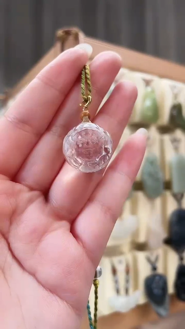 颈饰未镶嵌水晶18.5厘米双A白水晶黄财神（银扣头）