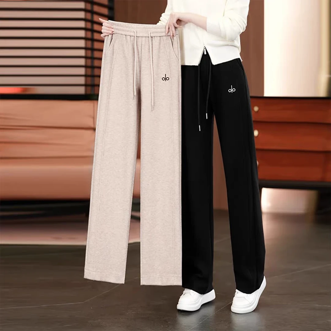 B 门店39&9！自由休闲裤」简约刺绣字母显瘦加绒直筒阔腿裤女C24746