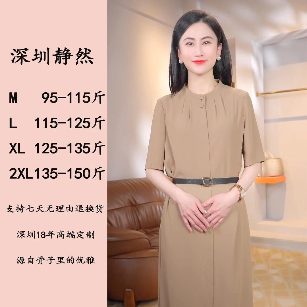 『清漪』原创设计时尚百搭优雅轻奢高端气质立领捏褶连衣裙9170