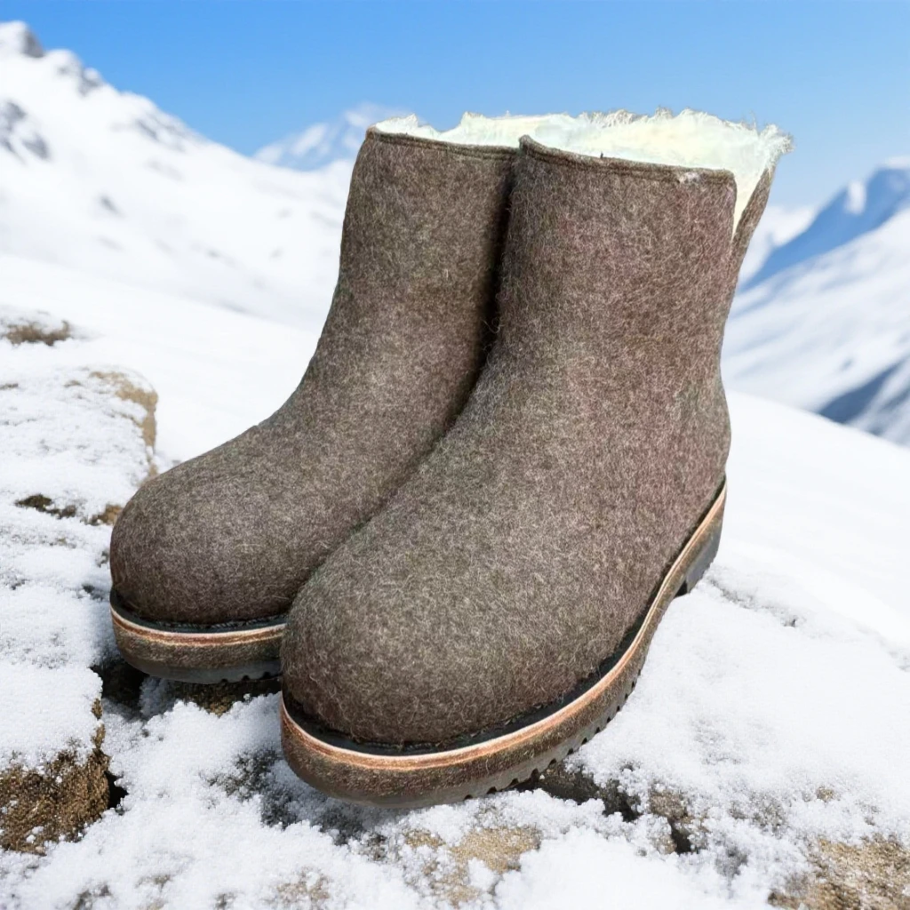 羊毛毡靴剪口素面棉鞋加厚抗寒保暖舒适手工雪地靴户外靴