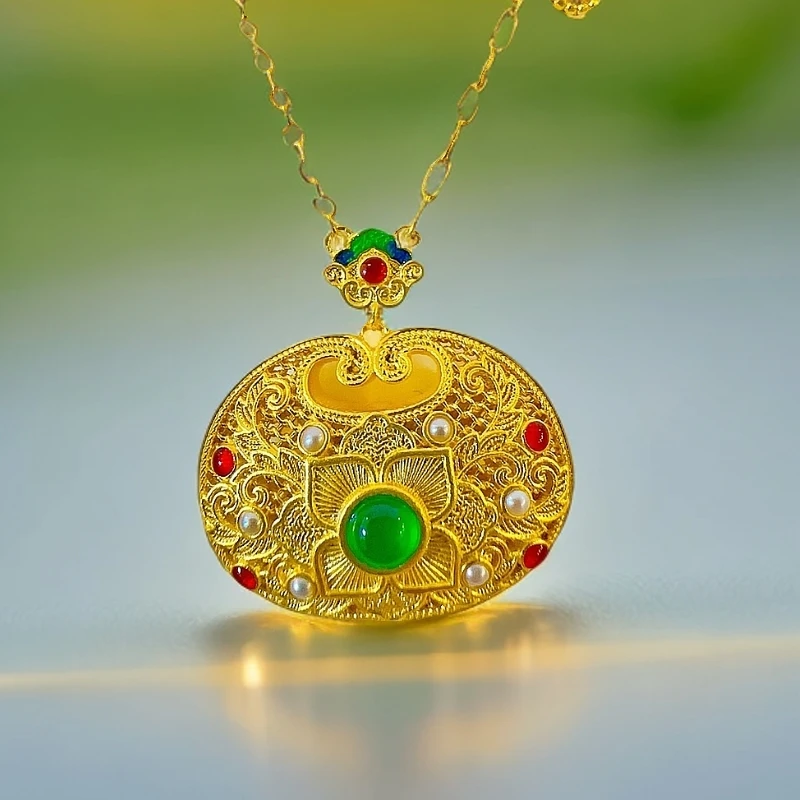 SUNFEEL/赛菲尔足金999高奢设计师款点钻珍珠黄金套链项链送女友