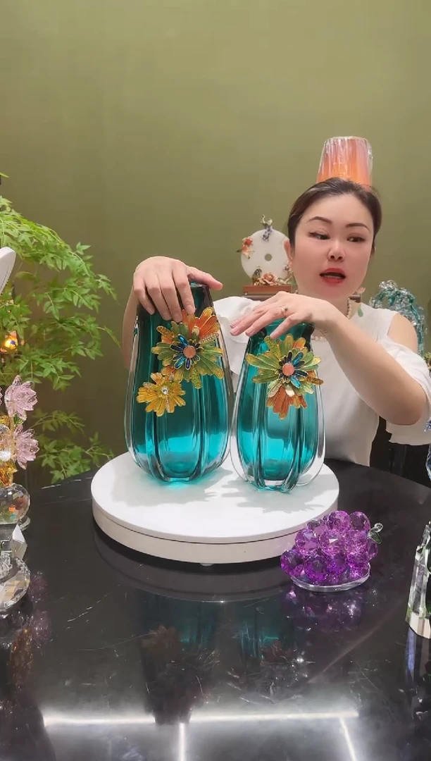 琉璃珐琅彩 向日葵对装花瓶