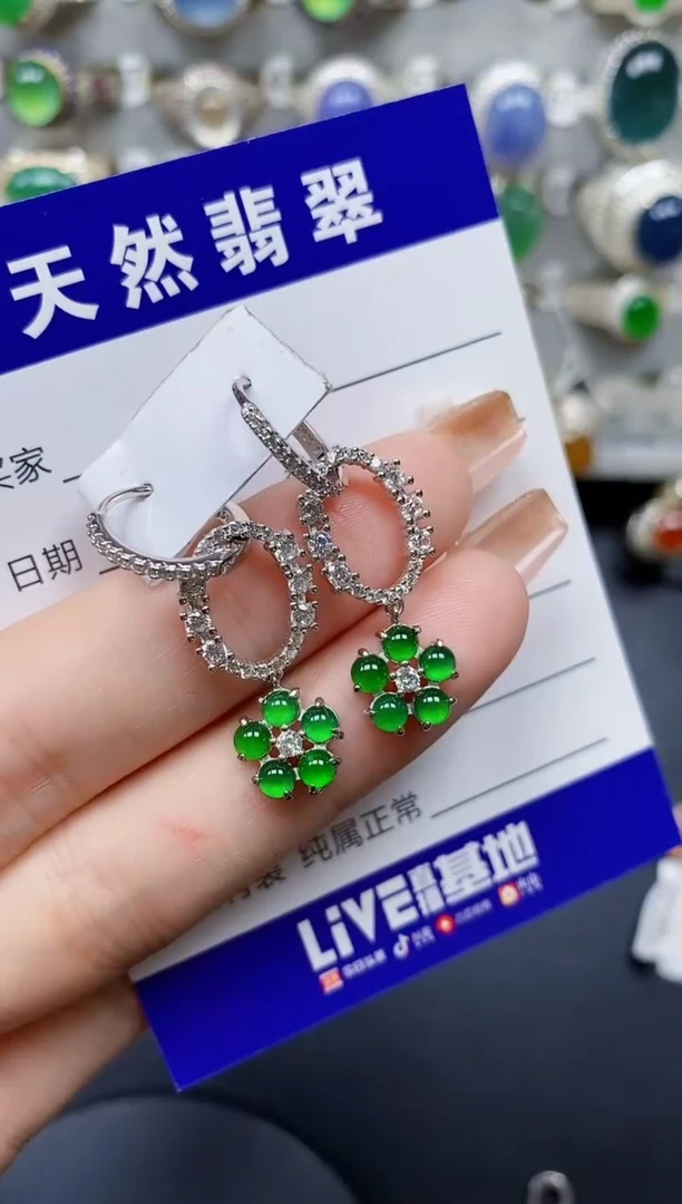 翡翠银S925镶嵌耳饰172