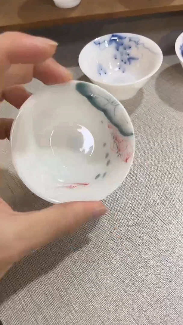 景德镇高温瓷釉下彩莲花斗笠