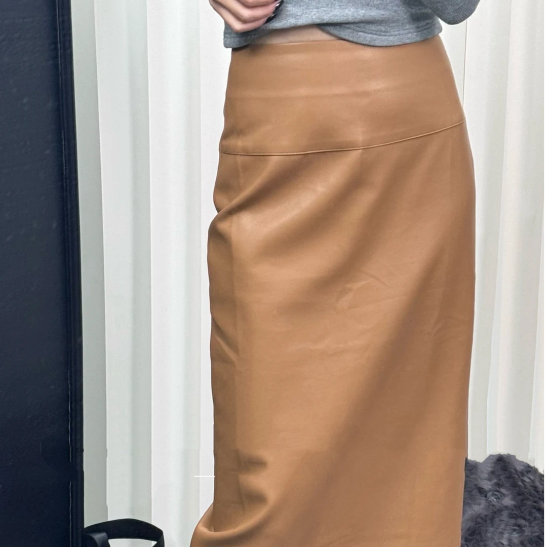 【c110】黄色过膝半裙女