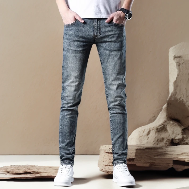 诺顿雷斯牛仔裤男士修身小脚男士水洗冰丝直筒薄款夏季长裤子男