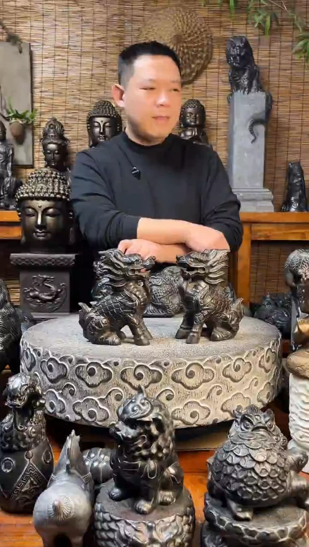 石材20火麒麟一对天然青石雕刻