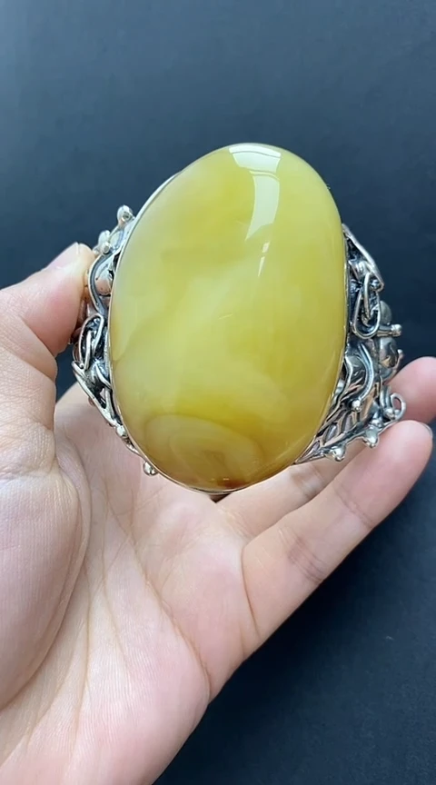 【闪购商品】琥珀裸石银S925镶嵌蜜蜡手镯