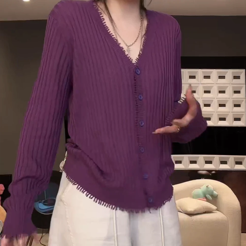 【山涧温暖】小众慵懒风复古针织开衫女长袖气质显瘦纯色休闲上衣