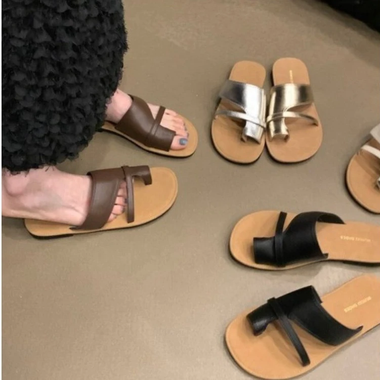 韩版复古套趾拖鞋女夏季外穿2024年新款小众平底软底沙滩凉拖凉鞋