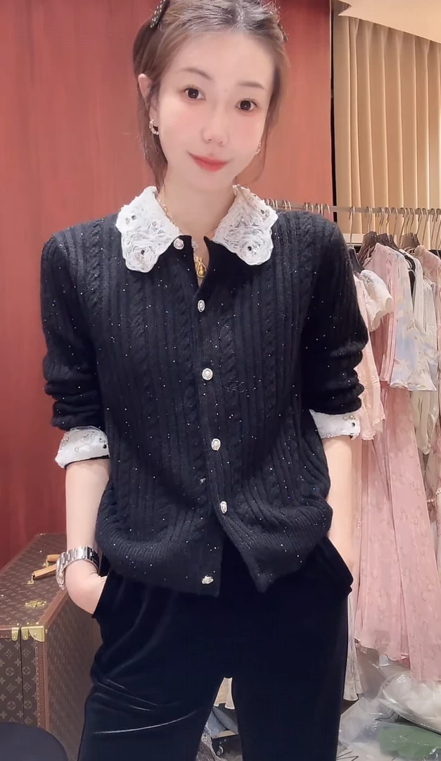 DEDM•STUDIO/减龄细闪亮片羊毛羊驼毛混纺针织开衫2509ZZS/5751