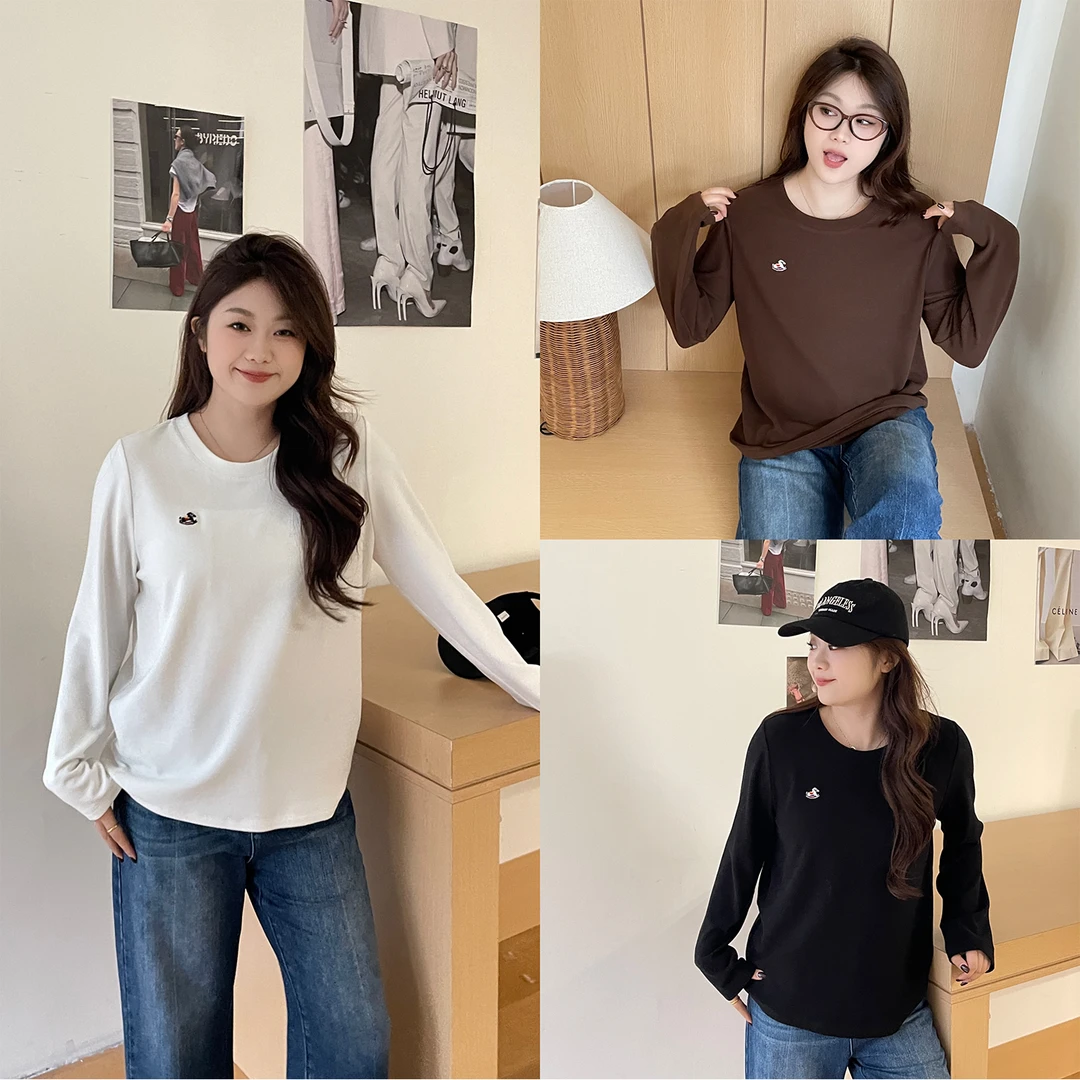 裂渡宣宣【旋转木马】微胖大码女秋百搭显瘦小马针织打底衫ZY508A15