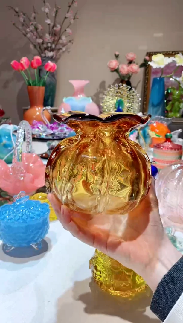【闪购商品】琉璃手工艺品金色福袋花瓶 微瑕