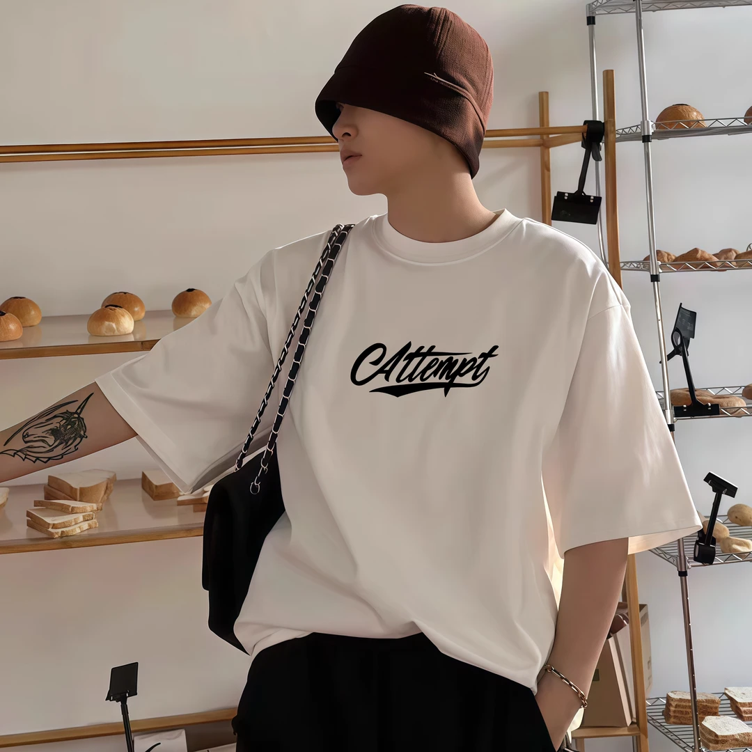 重磅纯棉美式复古潮牌短袖t恤男设计感小众夏季宽松高街半袖T恤