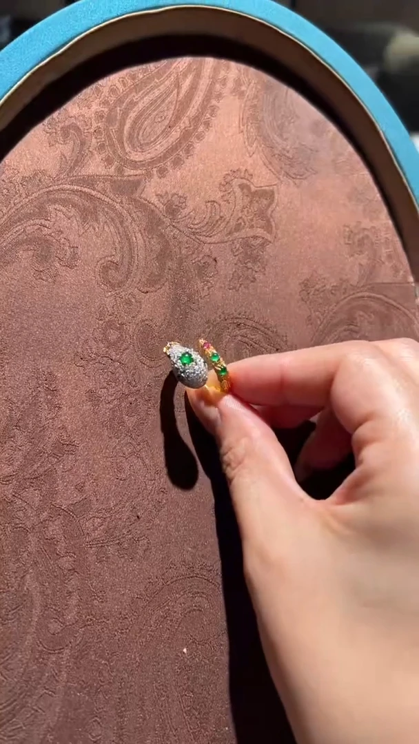 【闪购商品】翡翠戒指银S925镀金镶嵌红翡绿翠 06号