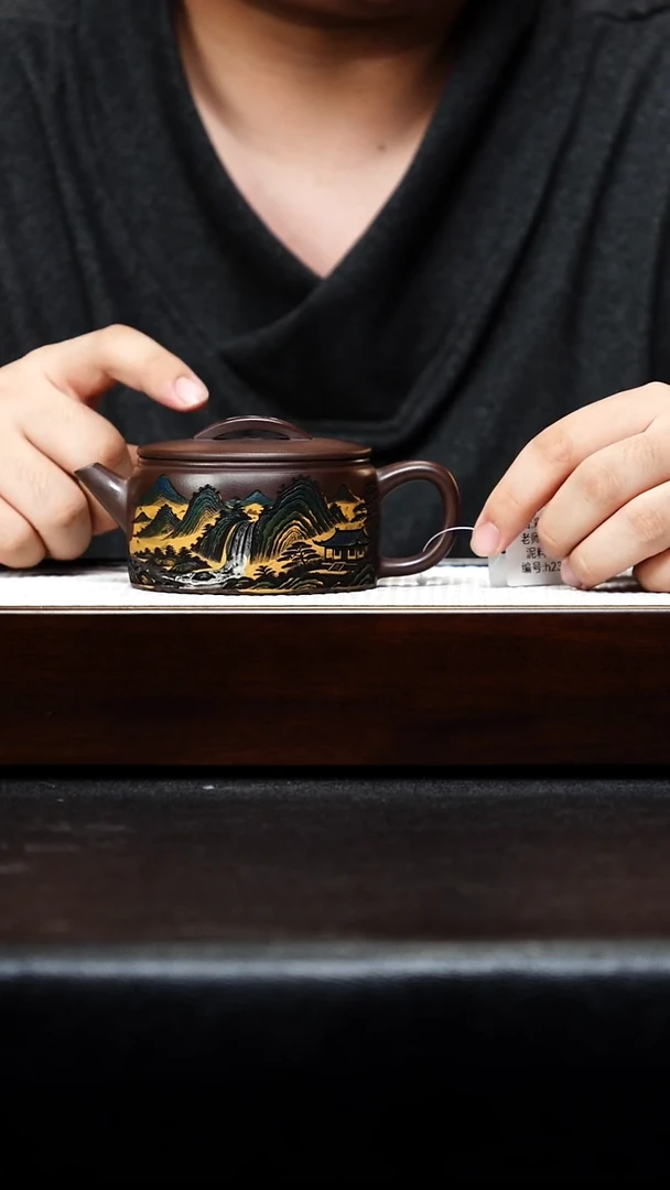 茶壶紫砂宜兴紫砂 彩刻汉瓦 石红 梅付春h231