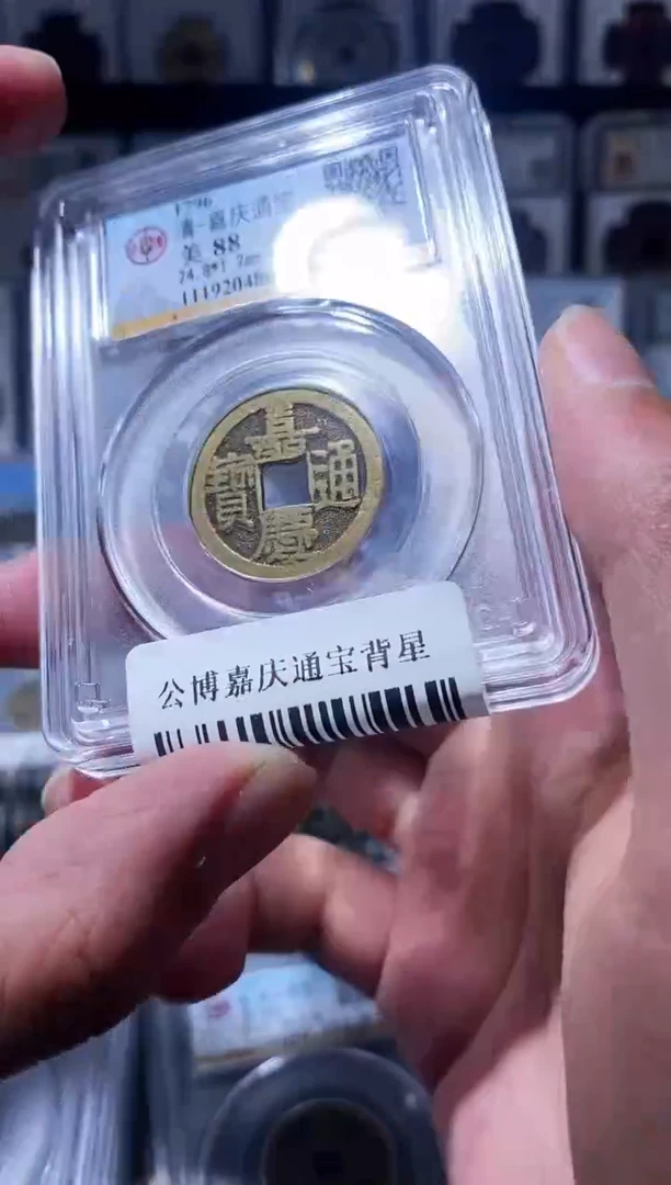 铜A205公博嘉庆通宝背上星88分4805