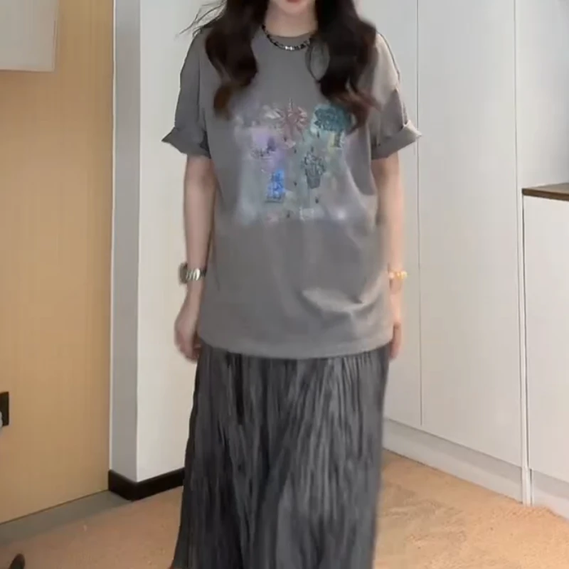 新春款小众复古水洗印花短袖T恤时尚休闲圆领上衣女打底LK2501729