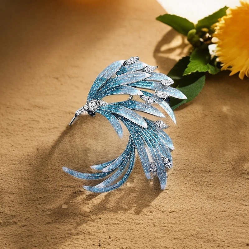 铜合成锆石胸针 1007凤羽铜合成锆石胸针