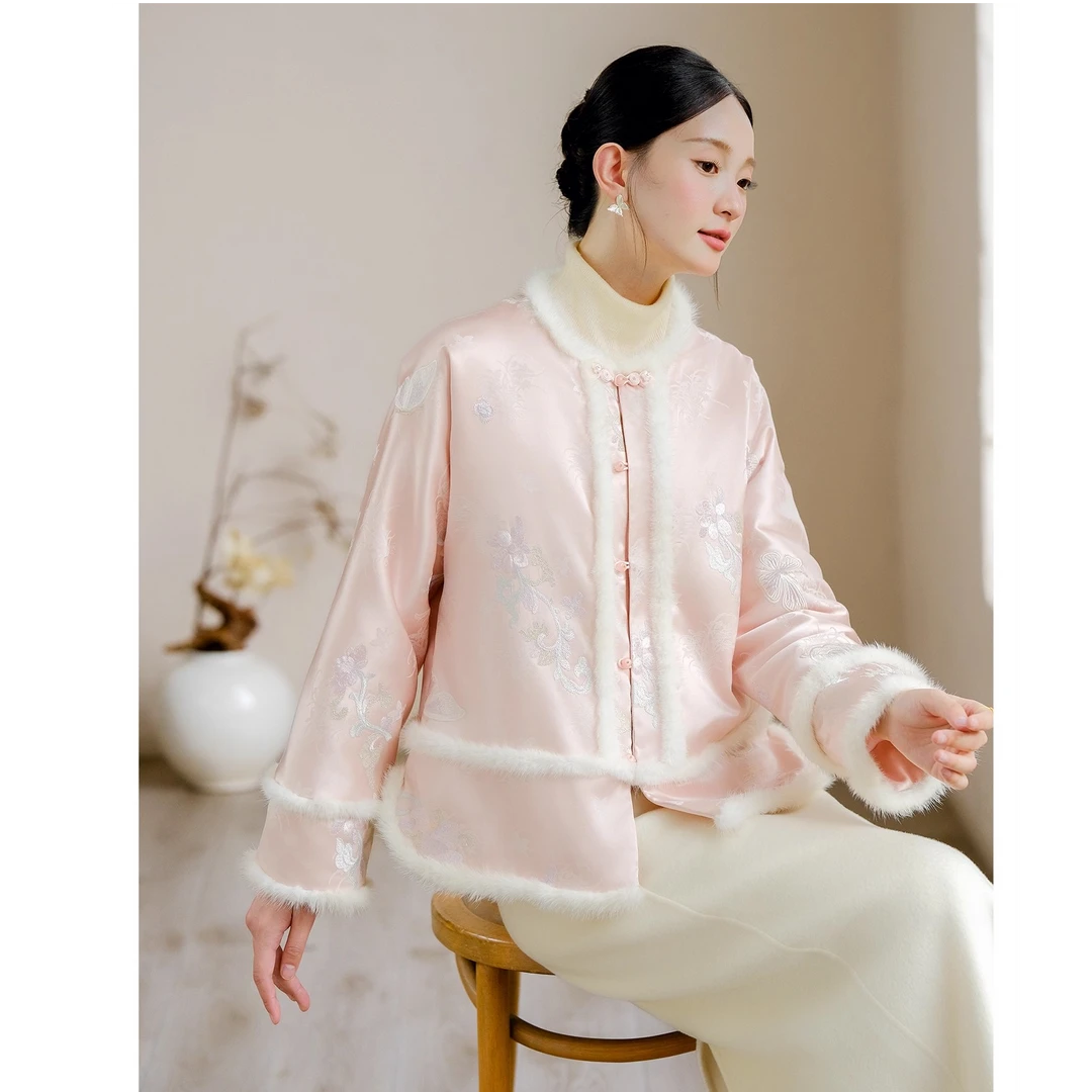 山有色 百䒩 厚款立领常规款提花宽松型女装外套9521