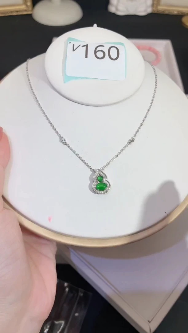 项链银S925镶嵌翡翠多样性发一V160