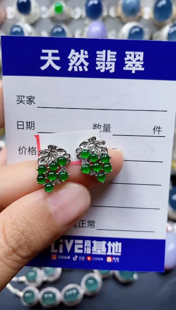翡翠银S925镶嵌耳饰0134