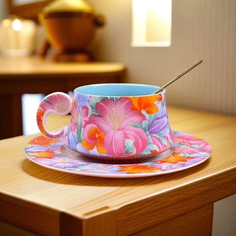 手绘百合花咖啡杯 A218