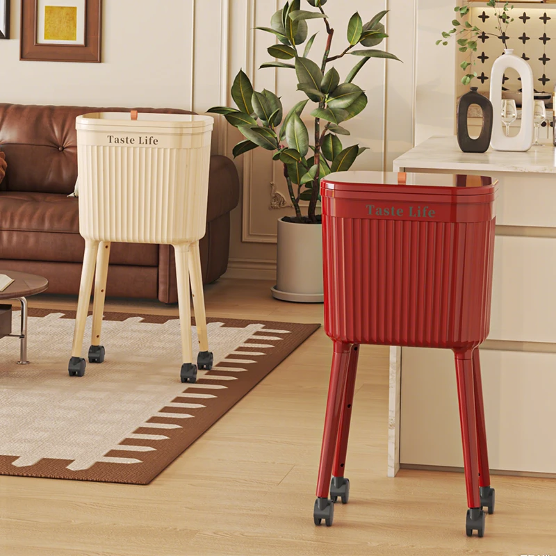 免弯腰高颜值高脚厨房垃圾桶卫生桶按压式家用大容量带轮可移动