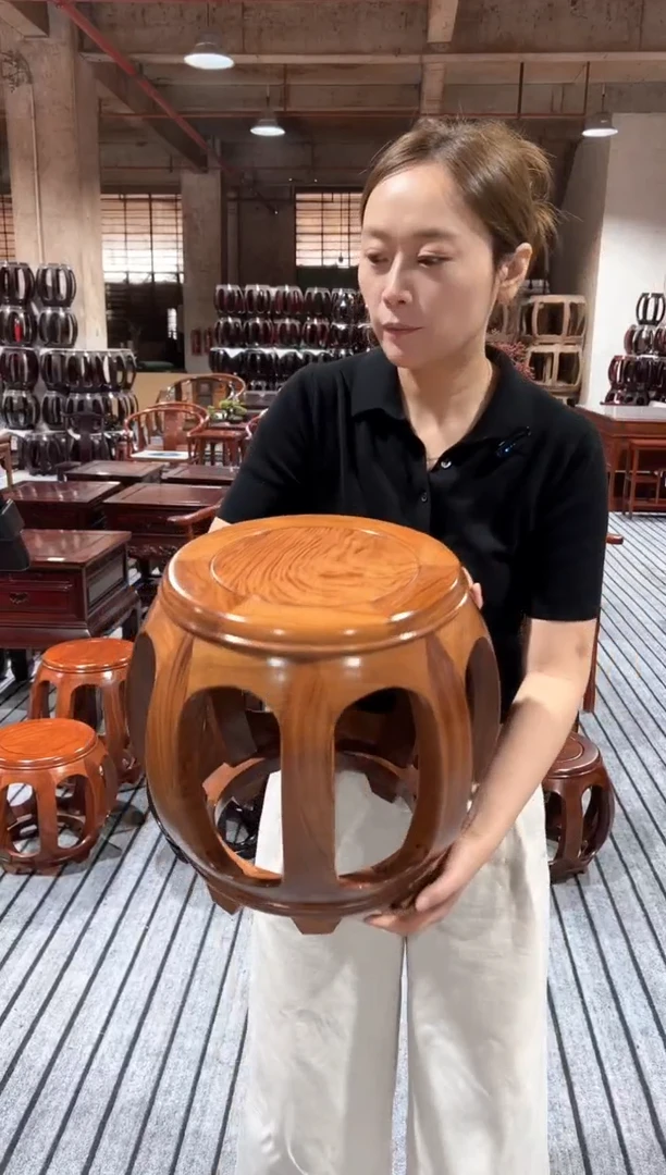 花梨木类家具亚花梨原木色小号鼓凳一对