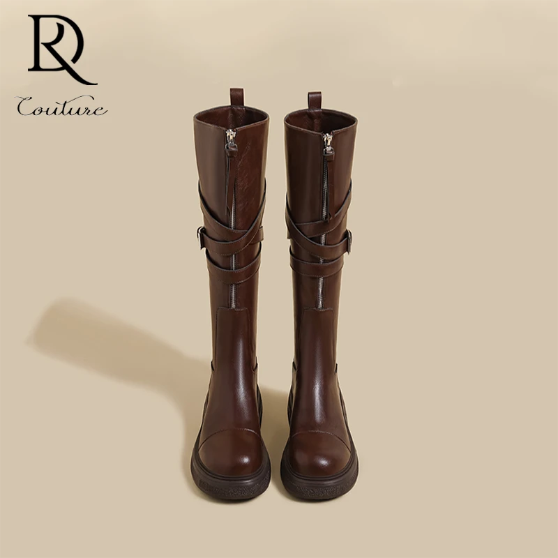 【DR官方正品】2025秋冬复古棕色长靴女美拉德不过膝高筒骑士款