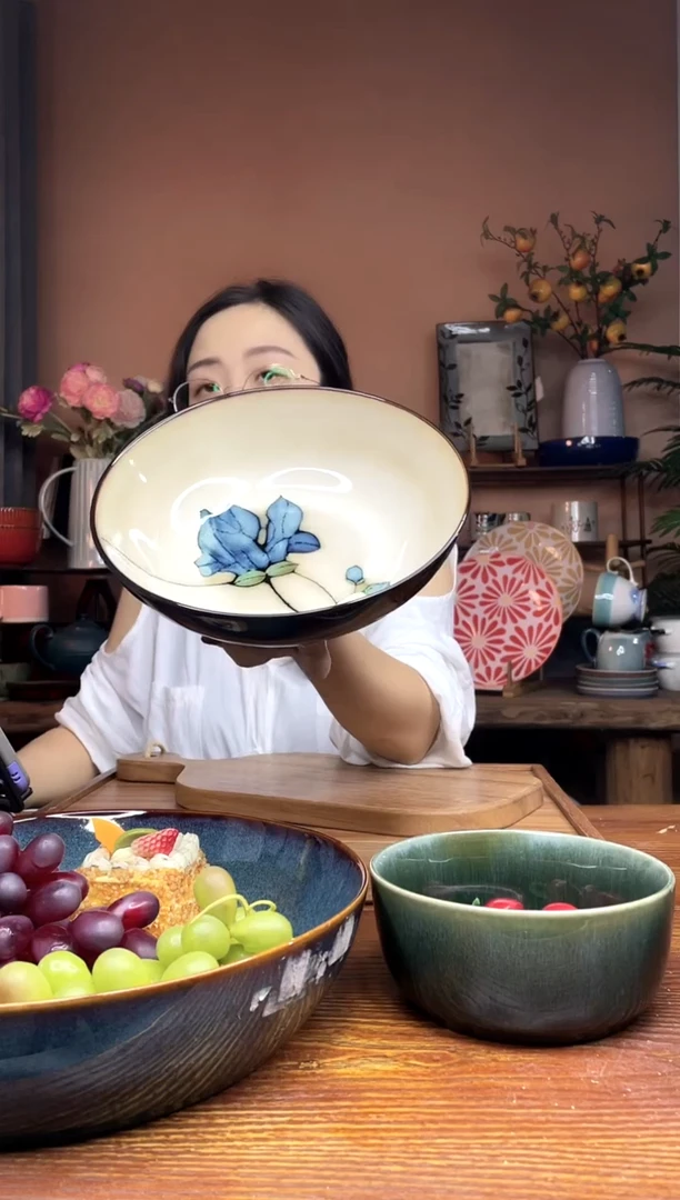 陶瓷8英寸兰花汤面碗 微瑕疵