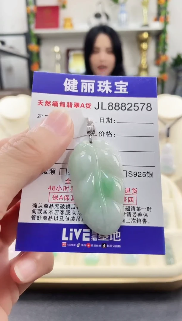 颈饰18K金镶嵌翡翠天然缅甸翡翠 金枝玉叶(一物一证)+银链