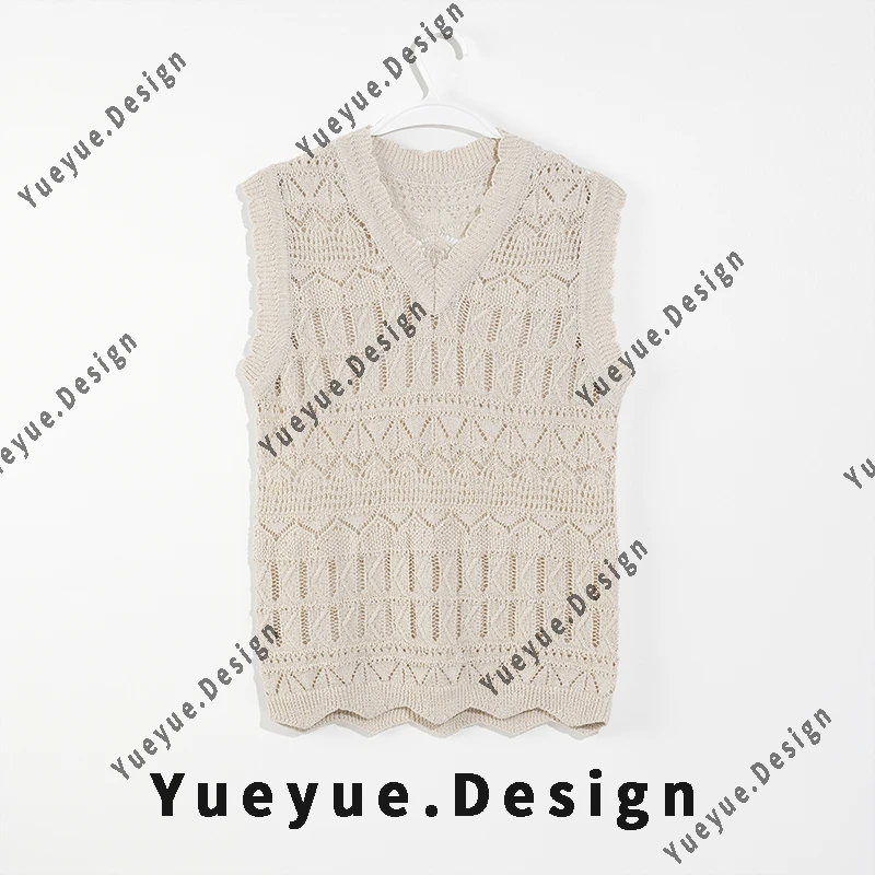 【悦悦专属】简约时尚镂空钩花V领针织衫无袖背心Y310