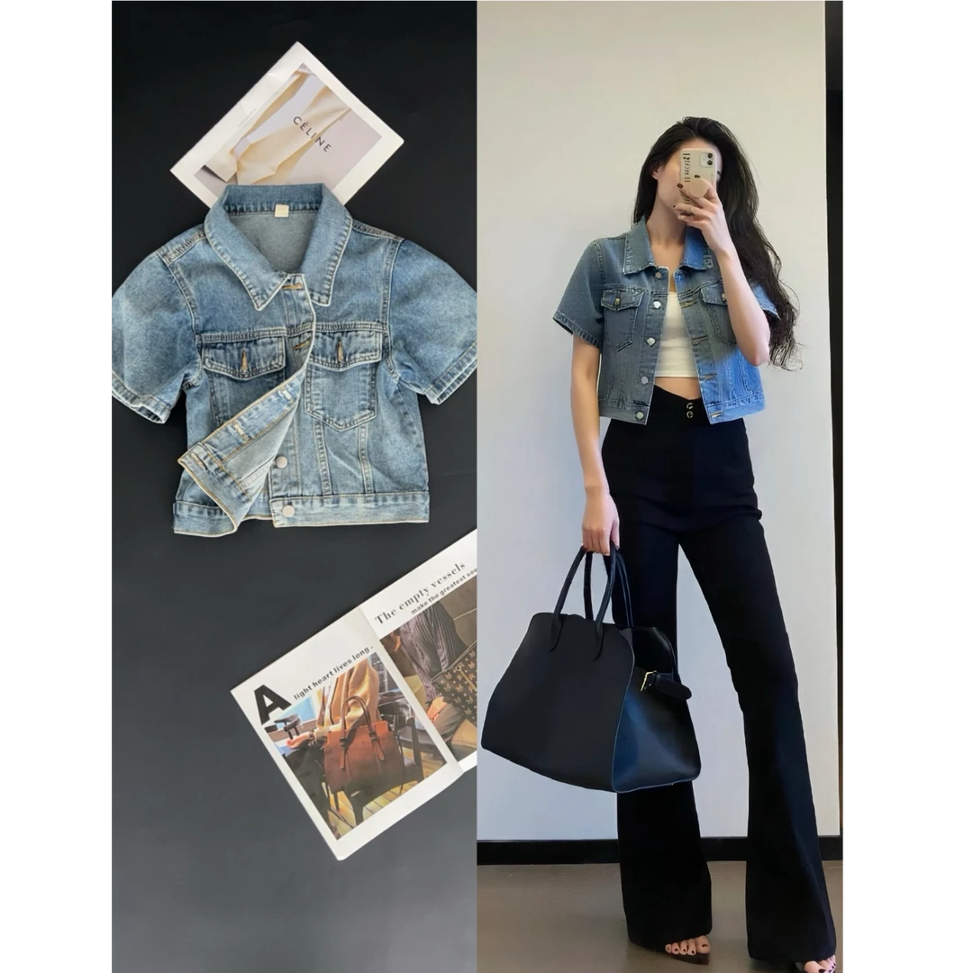 洋气显高显瘦设计感短款牛仔外套女2025超火夏季小个子短袖上衣