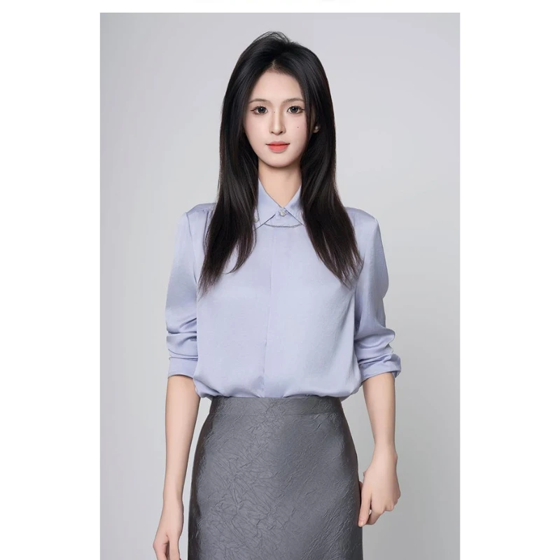 AMASS/阿玛施【高光时刻】百搭质感纯色衬衣女(附金属链扣) 5300988