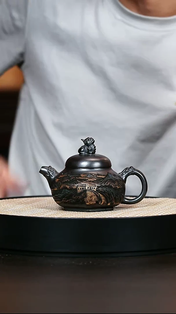 茶壶紫砂石黄六方瑞兽