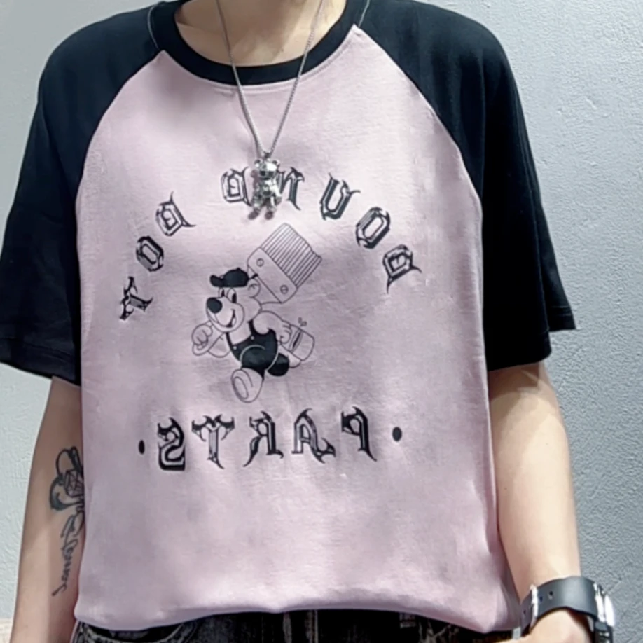 qc277-夏款短袖拼潮流插肩袖女洋气上衣