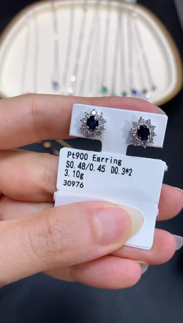 定制蓝宝石耳饰铂Pt850镶嵌S519|5800
